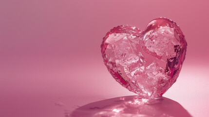 Fototapeta premium pink heart in glass, Heart-shaped ice, a backdrop of love, a pink emotional background.