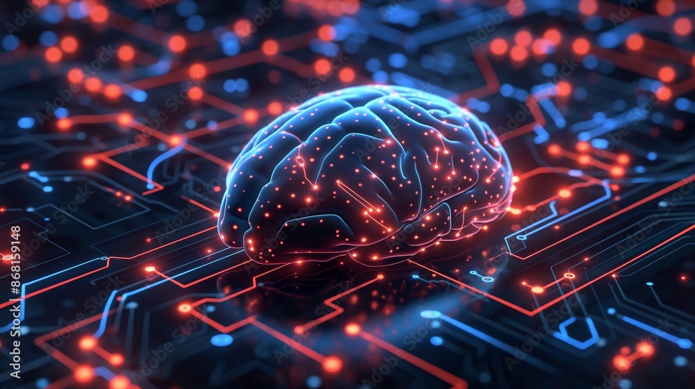 Wall mural neural circuit and electronic cyber brain in a quantum computing system, concept of artificial intel