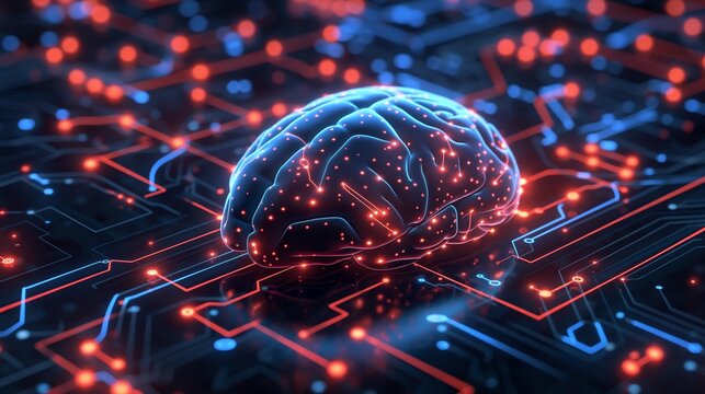 Neural circuit and electronic cyber brain in a quantum computing system, concept of artificial intelligence technology, biotechnology innovation, robot progress and machine learning