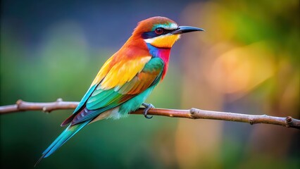 A colorful bird perched on a slender branch , wildlife, nature, avian, feathers, vibrant, perched, thin, elegant, peaceful