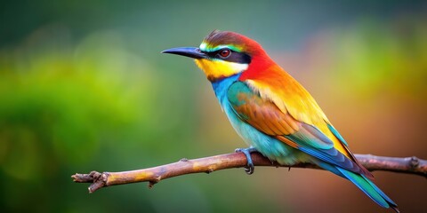 Fototapeta premium A colorful bird perched on a slender branch , wildlife, nature, avian, feathers, vibrant, perched, thin, elegant, peaceful