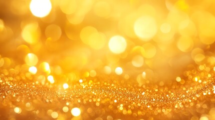 Abstract golden background with bokeh effect and shining defocused glitters. Festive gold texture for Christmas, New Year, birthday, celebration, greeting, victory, success, magic party.