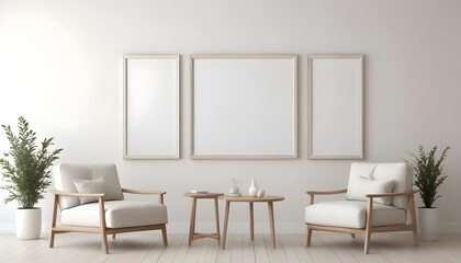 Fototapeta premium Frame mockup, ISO A paper size. Bedroom poster mockup. Modern interior design. Living room Interior mockup with house background. 3D render