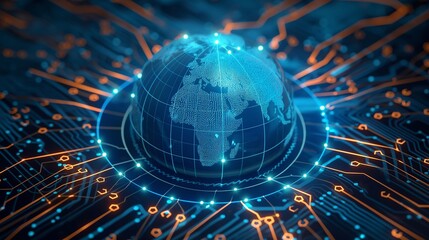 Abstract digital world map, concept of global network and connectivity on Earth, data transfer and cyber technology, information exchange and international telecommunication