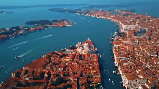 full HD 1080 video footage drone flying for Venice Itally Europ, high angle view, hd format, selective focus with shallow depth of field