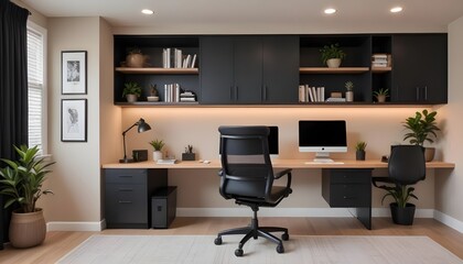 Fototapeta premium Modern study room area home interior design and decoration ideas house beautiful background, home studio with natural daylight. Generative AI