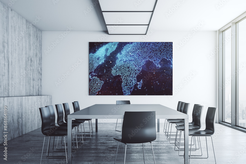 Leinwandbilder abstract graphic world map on tv display in a modern presentation room, big data and networking conc