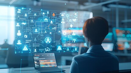 A digital selection process with recruiters using advanced software, high-tech office, professional team, streamlined workflow