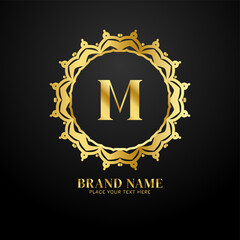 Letter M luxury brand logo concept golden design