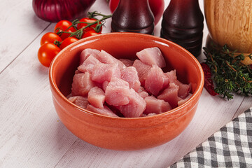 Diced raw turkey fillet cubes