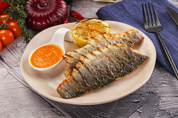 Grilled seabass fillet with lemon