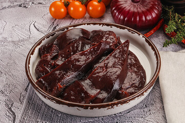 Raw beef liver slices for cooking