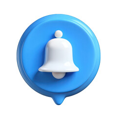 Blue round speech bubble with white bell notification 3d on transparent