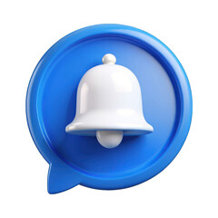 Fototapeta premium Blue round speech bubble with white bell notification 3d on transparent