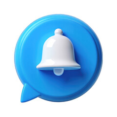Fototapeta premium Blue round speech bubble with white bell notification 3d on transparent