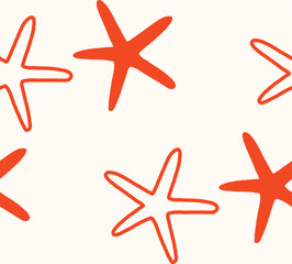 Seamless vector pattern featuring hand-drawn starfish. Perfect for kitchen covers, fabrics, wallpapers, wrapping papers, and textiles. This marine design adds a playful touch.