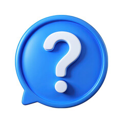 Blue round speech bubble with white question mark isolated on transparent background