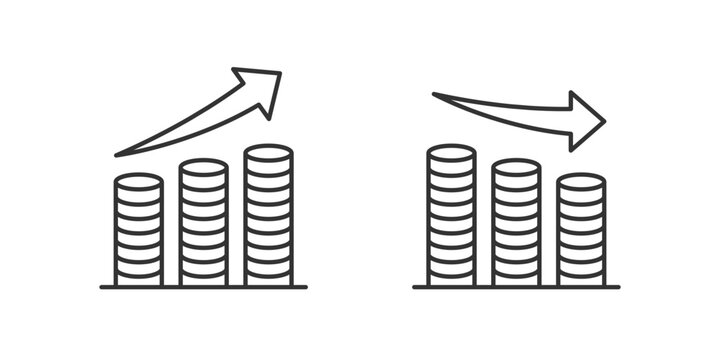 Profit icon. Coin growth vector illustration. Investment increase and decrease infographic. Statistic arrow symbol. Financial chart sign. Stock graph pictogram.