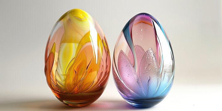 glass easter eggs decorated in a variety of colorful designs