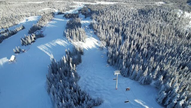 Bird eye view of Mount Sima and ski lift in winter