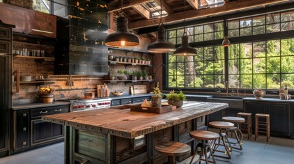 Rustic kitchen with wooden cupboards and industrial-style decor