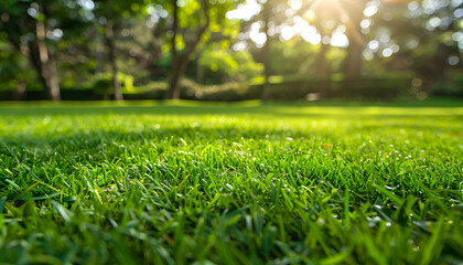 Naklejka premium Vibrant green grass outdoors on sunny day