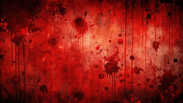 Red horror wall background with blood splatters and scratches, horror, red, wall, background, blood, splatters, scratches