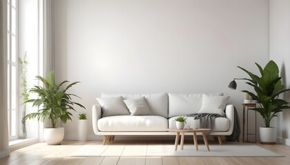 Modern Minimal clean clear contemporary living room home interior design daylight background,beige white sofa couch in living room daylight from window freshness moment mock up interior