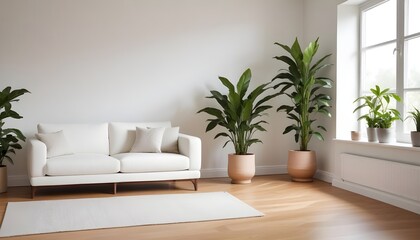 Modern Minimal clean clear contemporary living room home interior design daylight background,beige white sofa couch in living room daylight from window freshness moment mock up interior