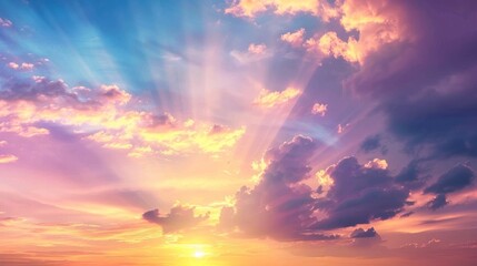 Fototapeta premium Dramatic Sunset with Golden Rays and Fluffy Clouds