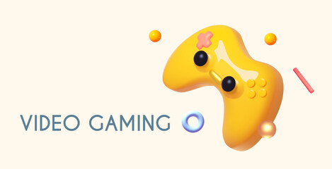 3D video games concept. Gamepad and abstract geometry figures. Virtual game.
