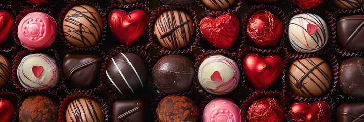 Valentines chocolate candy with heart shapes for love and romance