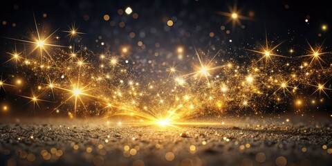 Naklejka premium Magical touch concept with golden sparks on a dark surface, magic, touch, golden, sparks, dark, surface, enchanting, mystical