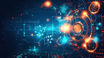 Fototapeta premium Futuristic Technology Concept: Abstract Digital Background with Innovative Symbols and Progression