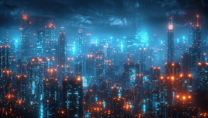 Fototapeta premium Futuristic Cityscape with Neon Lights