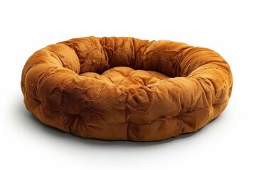 Soft and cozy pet bed in the form of a donut, made of faux fur, white background