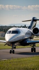 Private Jet Taxiing on Runway at Airport