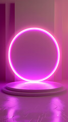 Obraz premium Podium with abstract pink neon light ring