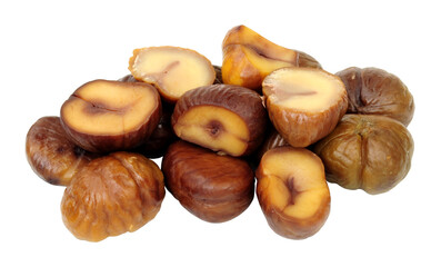Group of whole cooked sweet chestnuts