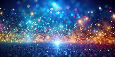 Obraz premium Colorful glitter lights texture creating a magical light show on a blue background, glitter, background, colorful, lights