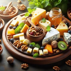 Colorful variety of fresh food and vegetables on a plate