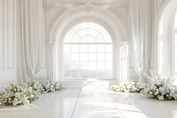 Background wedding with floral and the view outside from windows generative AI	

