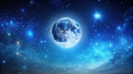 Naklejka premium Starry night sky with a blue moon, stars, night, sky, moon, dark, astronomy, celestial, space, universe, dreamy