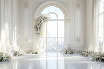 Background wedding with floral and the view outside from windows generative AI	
