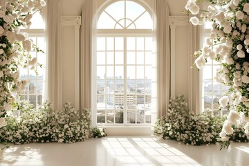 Background wedding with floral and the view outside from windows generative AI	
