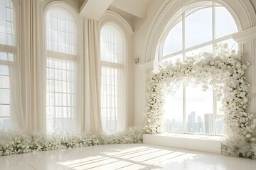Background wedding with floral and the view outside from windows generative AI	
