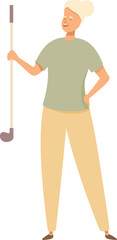 Smiling senior woman holding a golf club is ready for a golf tournament