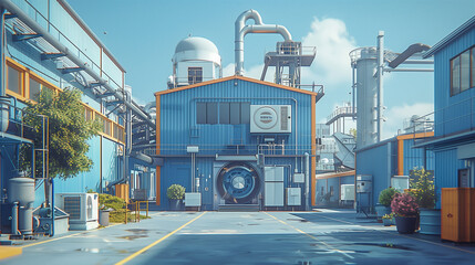 Obraz premium Modern Industrial Facility with Blue Buildings