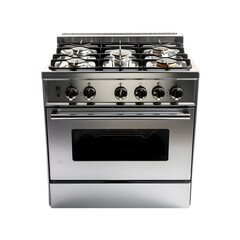 Stainless steel gas stove on transparent png background