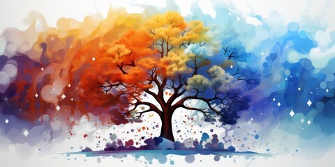 Abstract Tree with Four Seasons